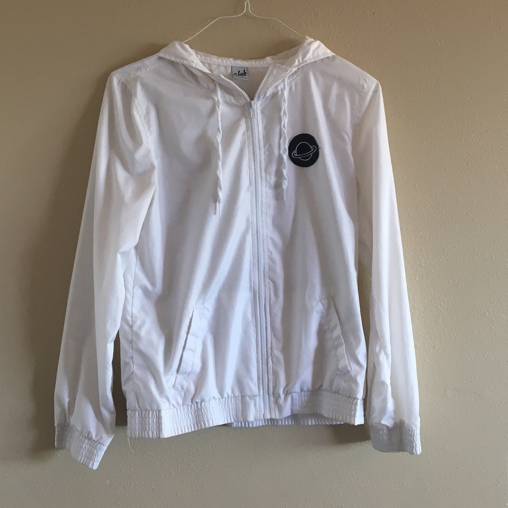 White Zip Up Bomber Jacket With Hood